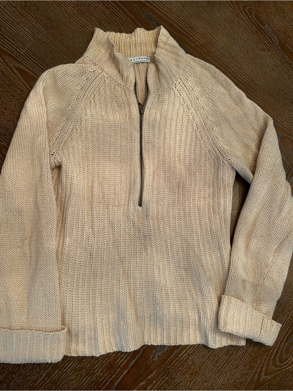 Liz Claiborne Beige/Cream Half-Zip Ribbed Turtleneck Sweater
